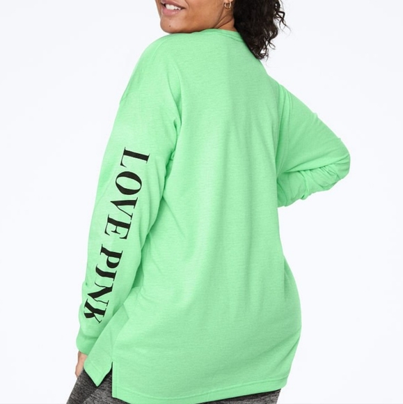 Victorias Secret PINK Campus tee long sleeve mint neon green - Picture 2 of 5